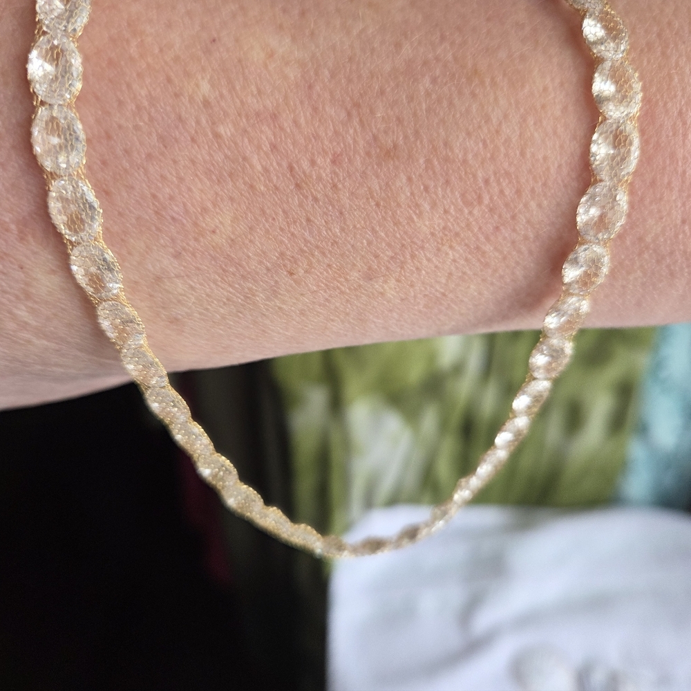 Elegant 14k Gold Tennis Necklace With 14k Mesh Over Cubic Zirconias